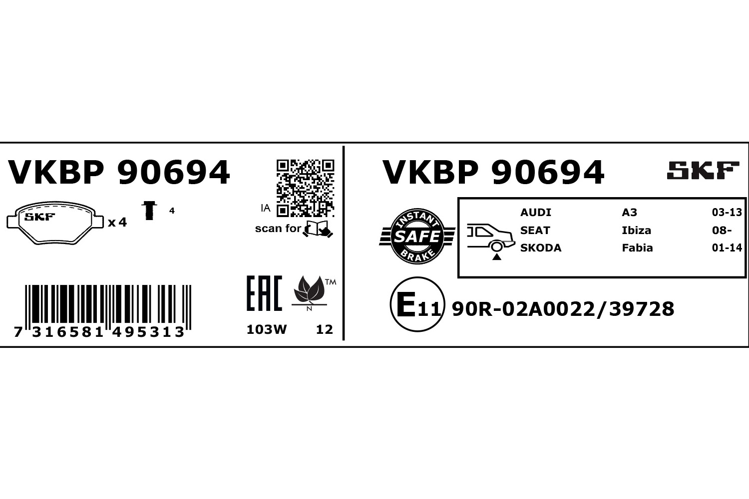 Placute frana SKF VKBP90694